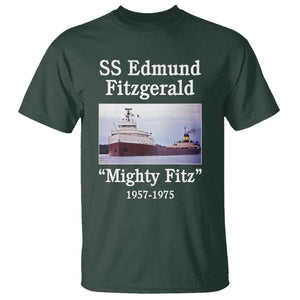 SS Edmund Fitzgerald Mighty Fitz Tribute T Shirt Great Lakes Shipwreck Memorial TS02 Dark Forest Green Print Your Wear