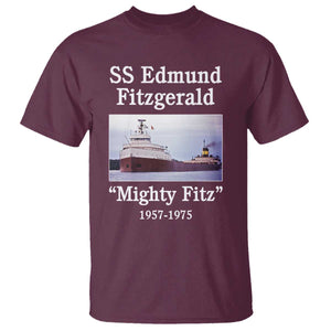 SS Edmund Fitzgerald Mighty Fitz Tribute T Shirt Great Lakes Shipwreck Memorial TS02 Maroon Print Your Wear