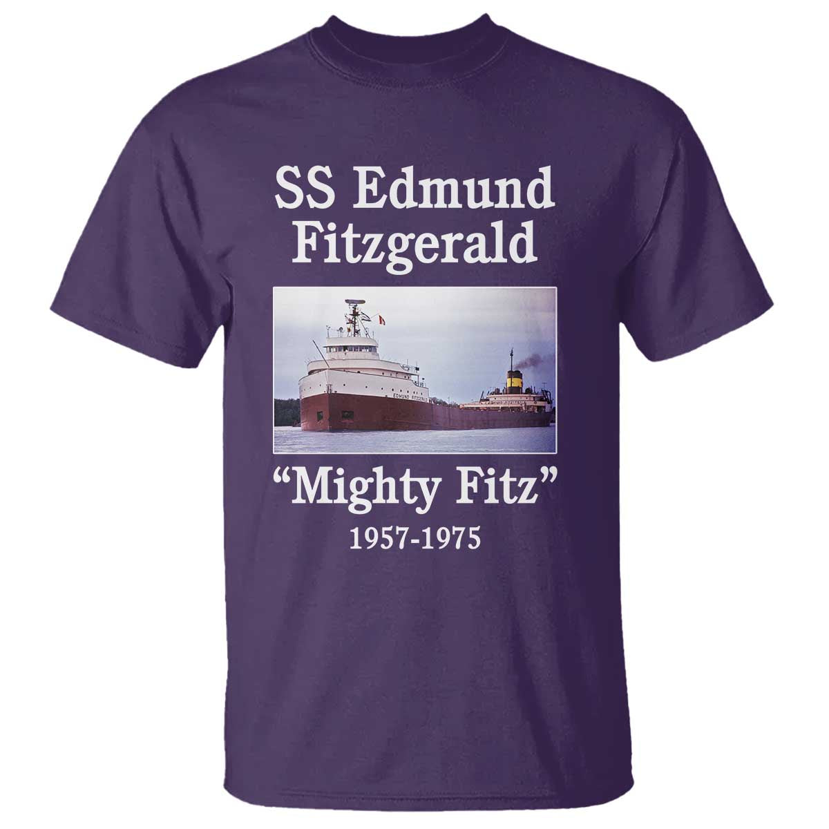 SS Edmund Fitzgerald Mighty Fitz Tribute T Shirt Great Lakes Shipwreck Memorial TS02 Purple Print Your Wear