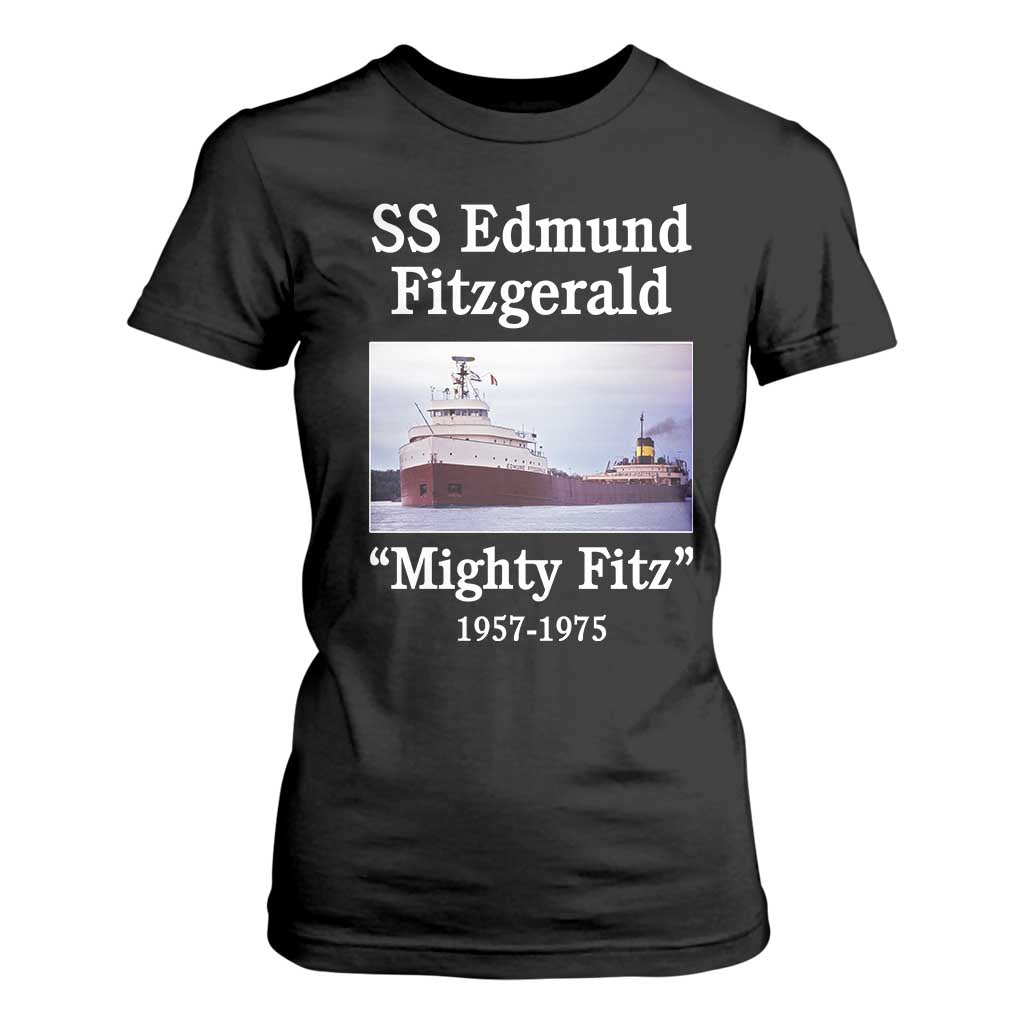 SS Edmund Fitzgerald Mighty Fitz Tribute T Shirt For Women Great Lakes Shipwreck Memorial TS02 Black Print Your Wear