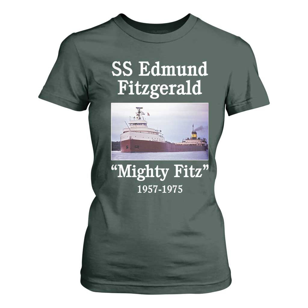 SS Edmund Fitzgerald Mighty Fitz Tribute T Shirt For Women Great Lakes Shipwreck Memorial TS02 Dark Forest Green Print Your Wear