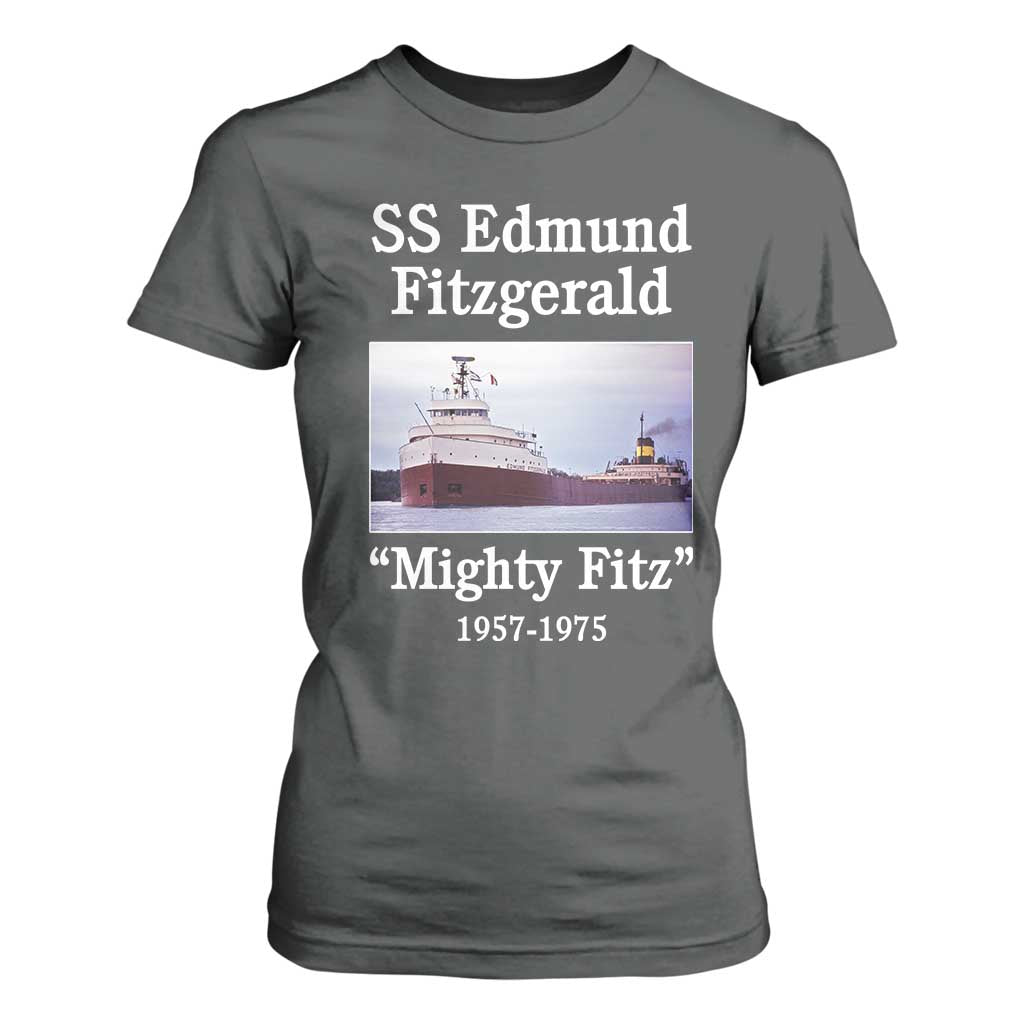 SS Edmund Fitzgerald Mighty Fitz Tribute T Shirt For Women Great Lakes Shipwreck Memorial TS02 Dark Heather Print Your Wear
