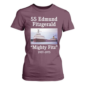 SS Edmund Fitzgerald Mighty Fitz Tribute T Shirt For Women Great Lakes Shipwreck Memorial TS02 Maroon Print Your Wear