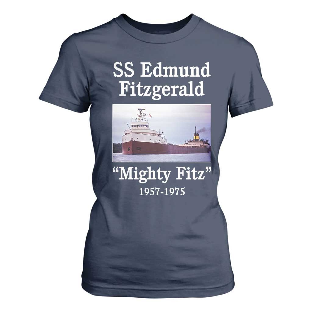 SS Edmund Fitzgerald Mighty Fitz Tribute T Shirt For Women Great Lakes Shipwreck Memorial TS02 Navy Print Your Wear