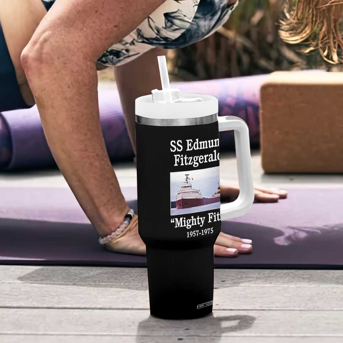 SS Edmund Fitzgerald Mighty Fitz Tribute Tumbler With Handle Great Lakes Shipwreck Memorial TS02 Print Your Wear
