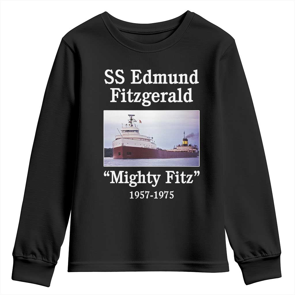 SS Edmund Fitzgerald Mighty Fitz Tribute Youth Sweatshirt Great Lakes Shipwreck Memorial TS02 Black Print Your Wear