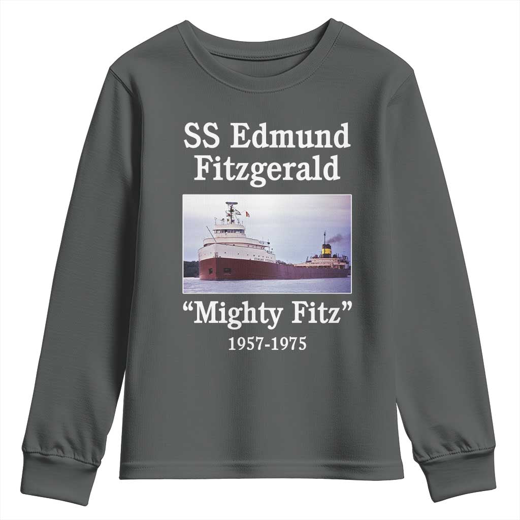 SS Edmund Fitzgerald Mighty Fitz Tribute Youth Sweatshirt Great Lakes Shipwreck Memorial TS02 Dark Heather Print Your Wear