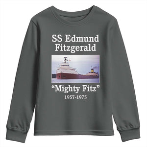 SS Edmund Fitzgerald Mighty Fitz Tribute Youth Sweatshirt Great Lakes Shipwreck Memorial TS02 Dark Heather Print Your Wear