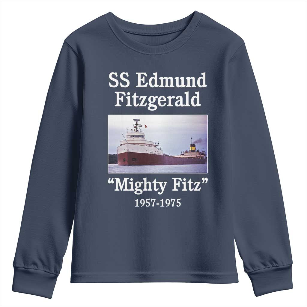 SS Edmund Fitzgerald Mighty Fitz Tribute Youth Sweatshirt Great Lakes Shipwreck Memorial TS02 Navy Print Your Wear