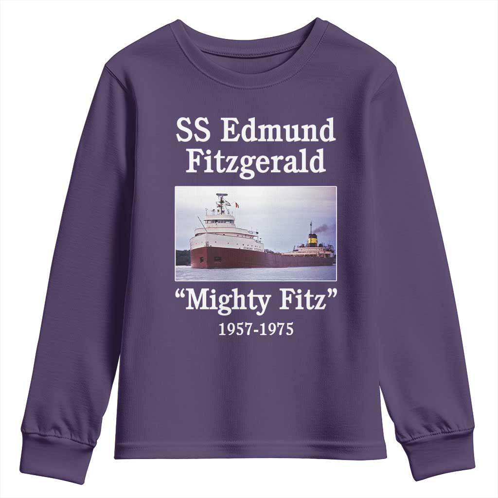SS Edmund Fitzgerald Mighty Fitz Tribute Youth Sweatshirt Great Lakes Shipwreck Memorial TS02 Purple Print Your Wear
