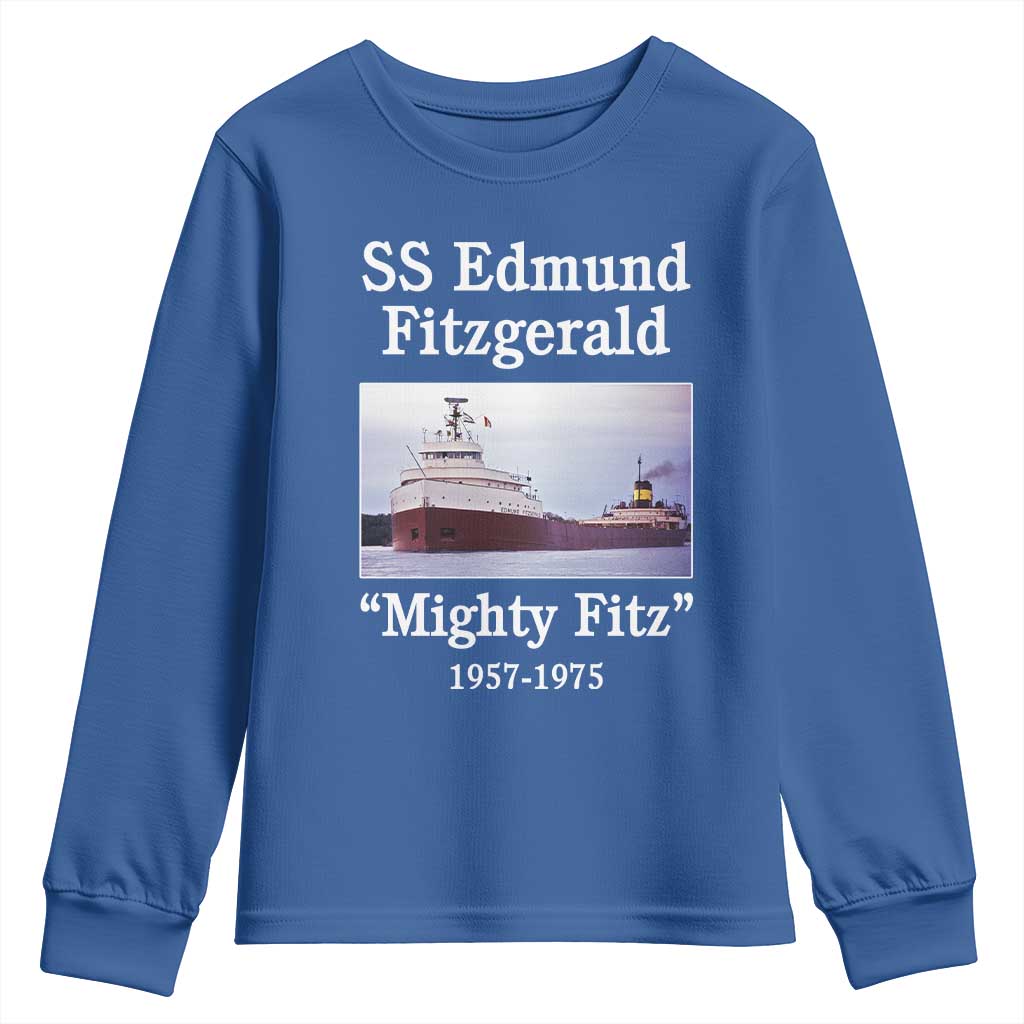 SS Edmund Fitzgerald Mighty Fitz Tribute Youth Sweatshirt Great Lakes Shipwreck Memorial TS02 Royal Blue Print Your Wear