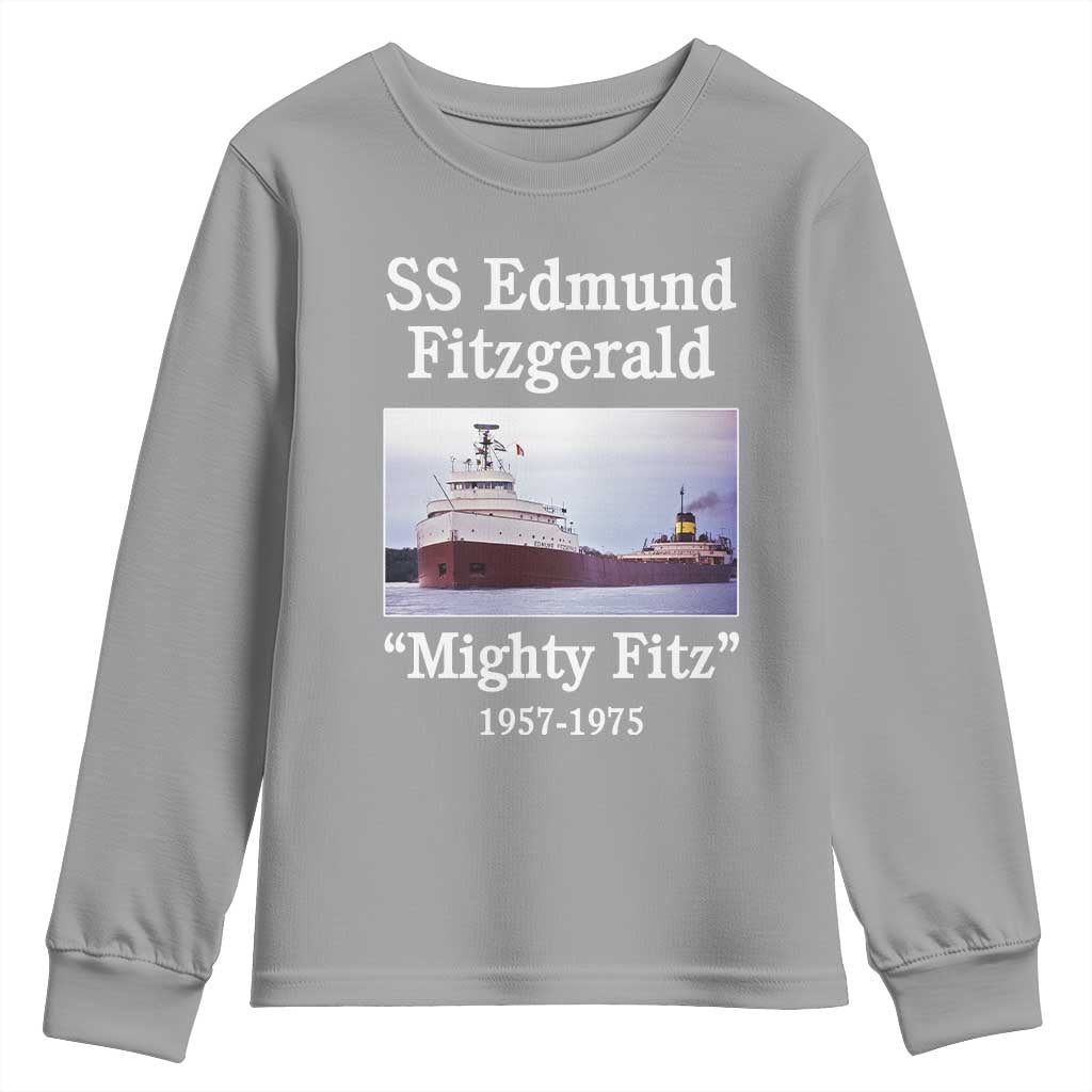 SS Edmund Fitzgerald Mighty Fitz Tribute Youth Sweatshirt Great Lakes Shipwreck Memorial TS02 Sport Gray Print Your Wear