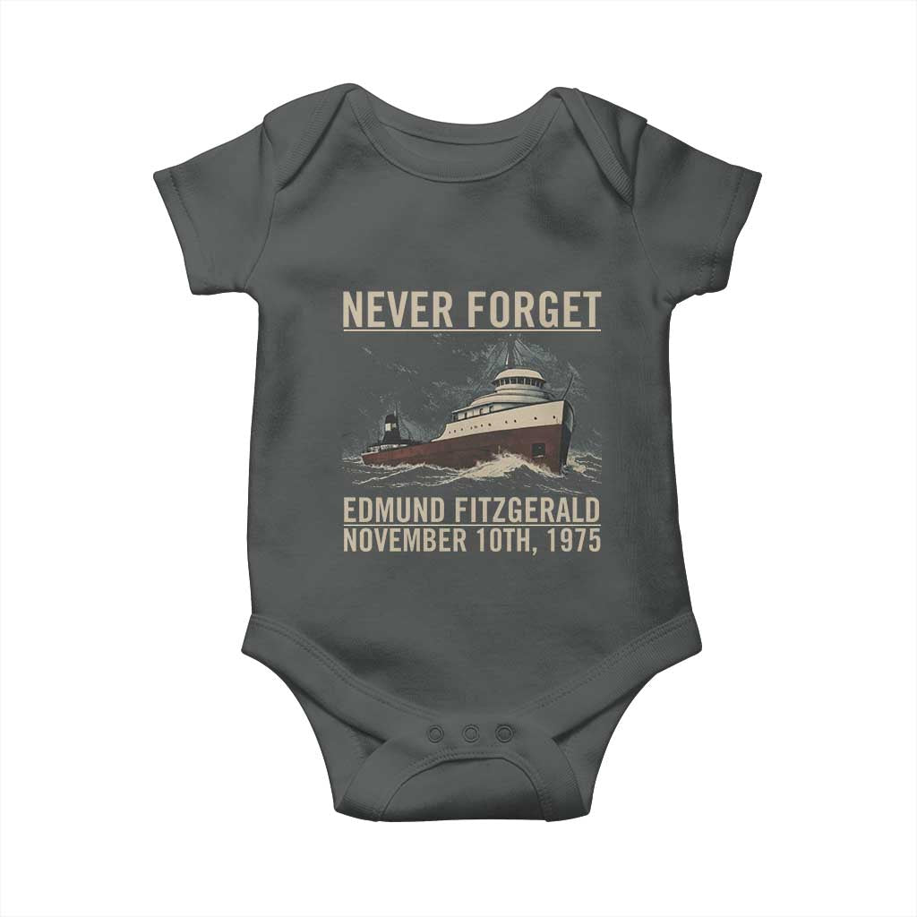 Never Forget Edmund Fitzgerald Tribute Baby Onesie November 10 1975 Shipwreck Memorial TS02 Dark Heather Print Your Wear
