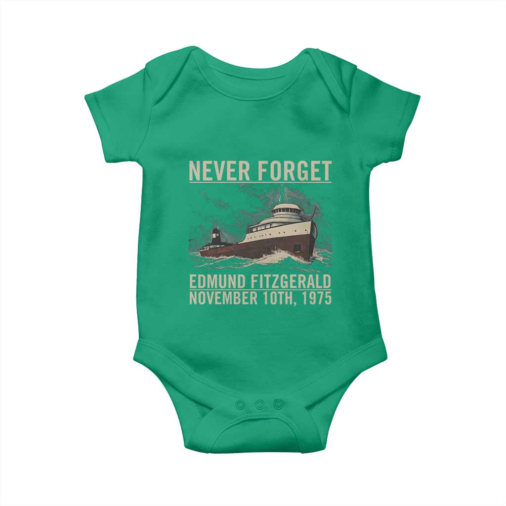 Never Forget Edmund Fitzgerald Tribute Baby Onesie November 10 1975 Shipwreck Memorial TS02 Irish Green Print Your Wear