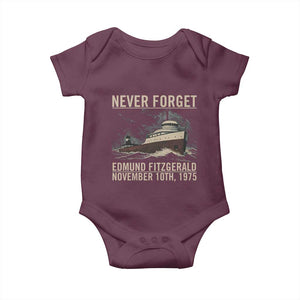 Never Forget Edmund Fitzgerald Tribute Baby Onesie November 10 1975 Shipwreck Memorial TS02 Maroon Print Your Wear