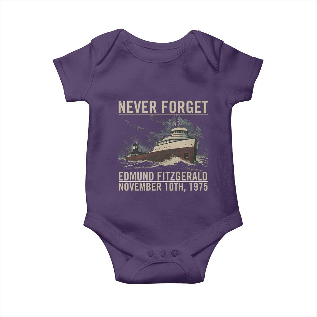 Never Forget Edmund Fitzgerald Tribute Baby Onesie November 10 1975 Shipwreck Memorial TS02 Purple Print Your Wear