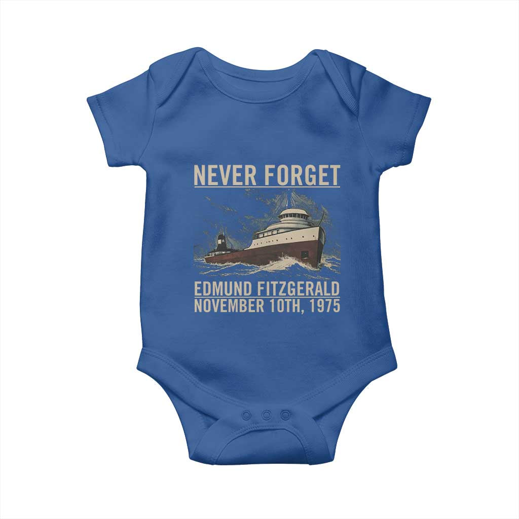 Never Forget Edmund Fitzgerald Tribute Baby Onesie November 10 1975 Shipwreck Memorial TS02 Royal Blue Print Your Wear