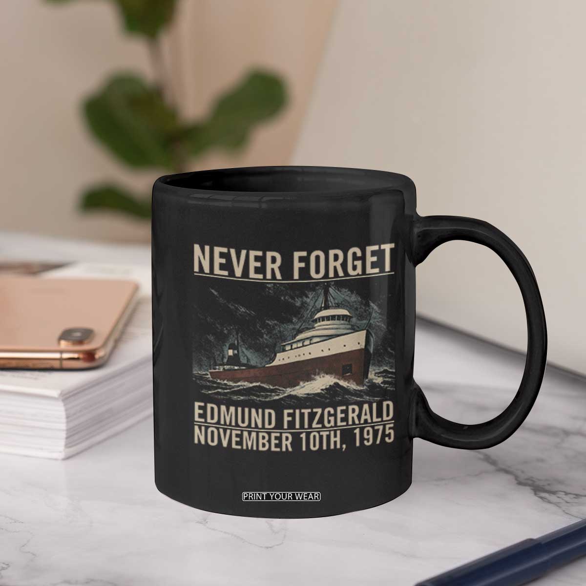 Never Forget Edmund Fitzgerald Tribute Coffee Mug November 10 1975 Shipwreck Memorial TS02 Print Your Wear