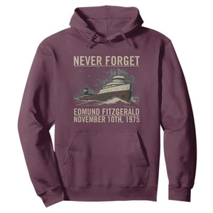 Never Forget Edmund Fitzgerald Tribute Hoodie November 10 1975 Shipwreck Memorial TS02 Maroon Print Your Wear