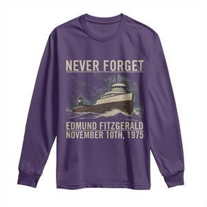 Never Forget Edmund Fitzgerald Tribute Long Sleeve Shirt November 10 1975 Shipwreck Memorial TS02 Purple Print Your Wear