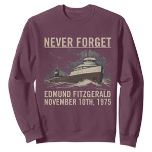 Never Forget Edmund Fitzgerald Tribute Sweatshirt November 10 1975 Shipwreck Memorial TS02 Maroon Print Your Wear