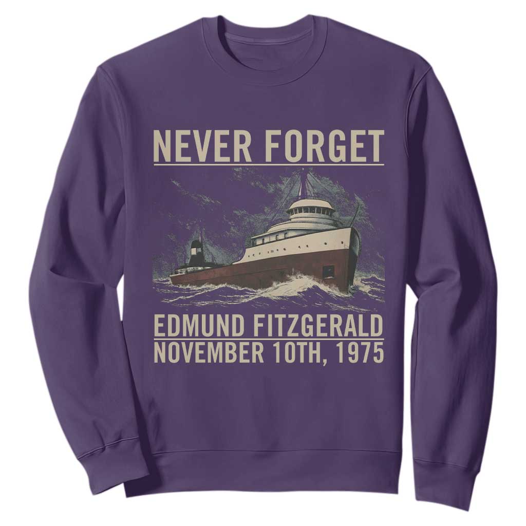 Never Forget Edmund Fitzgerald Tribute Sweatshirt November 10 1975 Shipwreck Memorial TS02 Purple Print Your Wear