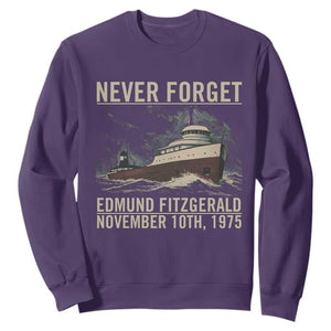 Never Forget Edmund Fitzgerald Tribute Sweatshirt November 10 1975 Shipwreck Memorial TS02 Purple Print Your Wear