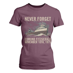Never Forget Edmund Fitzgerald Tribute T Shirt For Women November 10 1975 Shipwreck Memorial TS02 Maroon Print Your Wear
