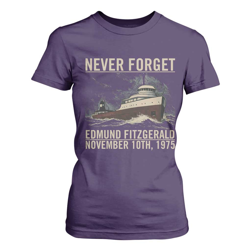 Never Forget Edmund Fitzgerald Tribute T Shirt For Women November 10 1975 Shipwreck Memorial TS02 Purple Print Your Wear