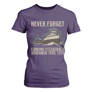 Never Forget Edmund Fitzgerald Tribute T Shirt For Women November 10 1975 Shipwreck Memorial TS02 Purple Print Your Wear