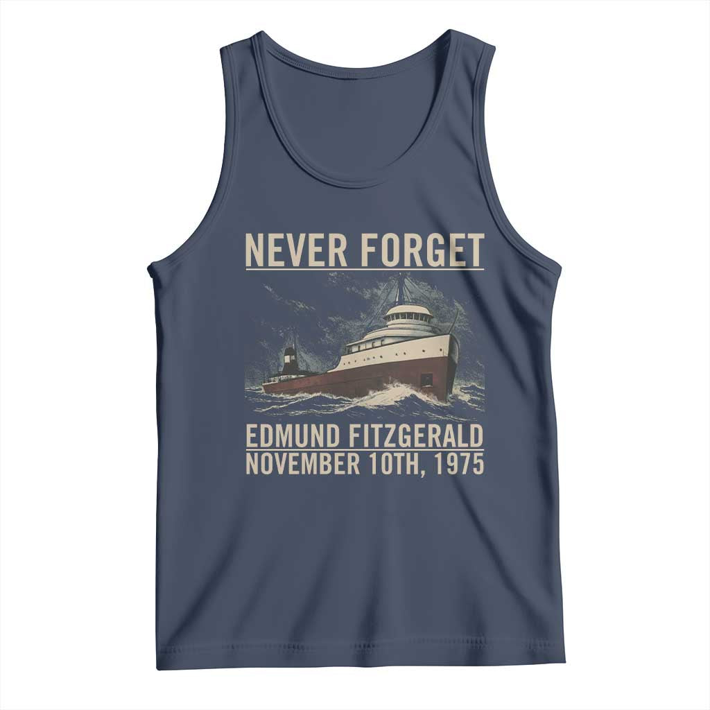 Never Forget Edmund Fitzgerald Tribute Tank Top November 10 1975 Shipwreck Memorial TS02 Navy Print Your Wear
