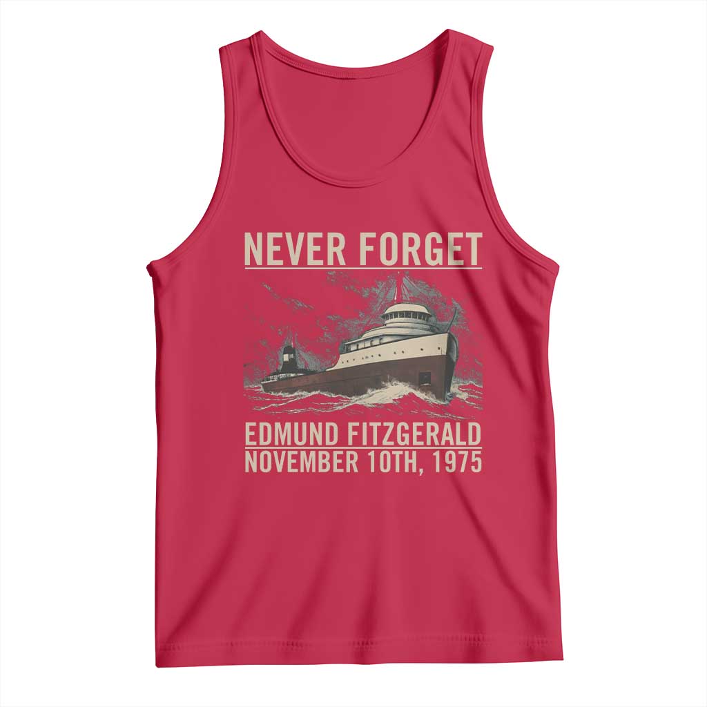 Never Forget Edmund Fitzgerald Tribute Tank Top November 10 1975 Shipwreck Memorial TS02 Red Print Your Wear