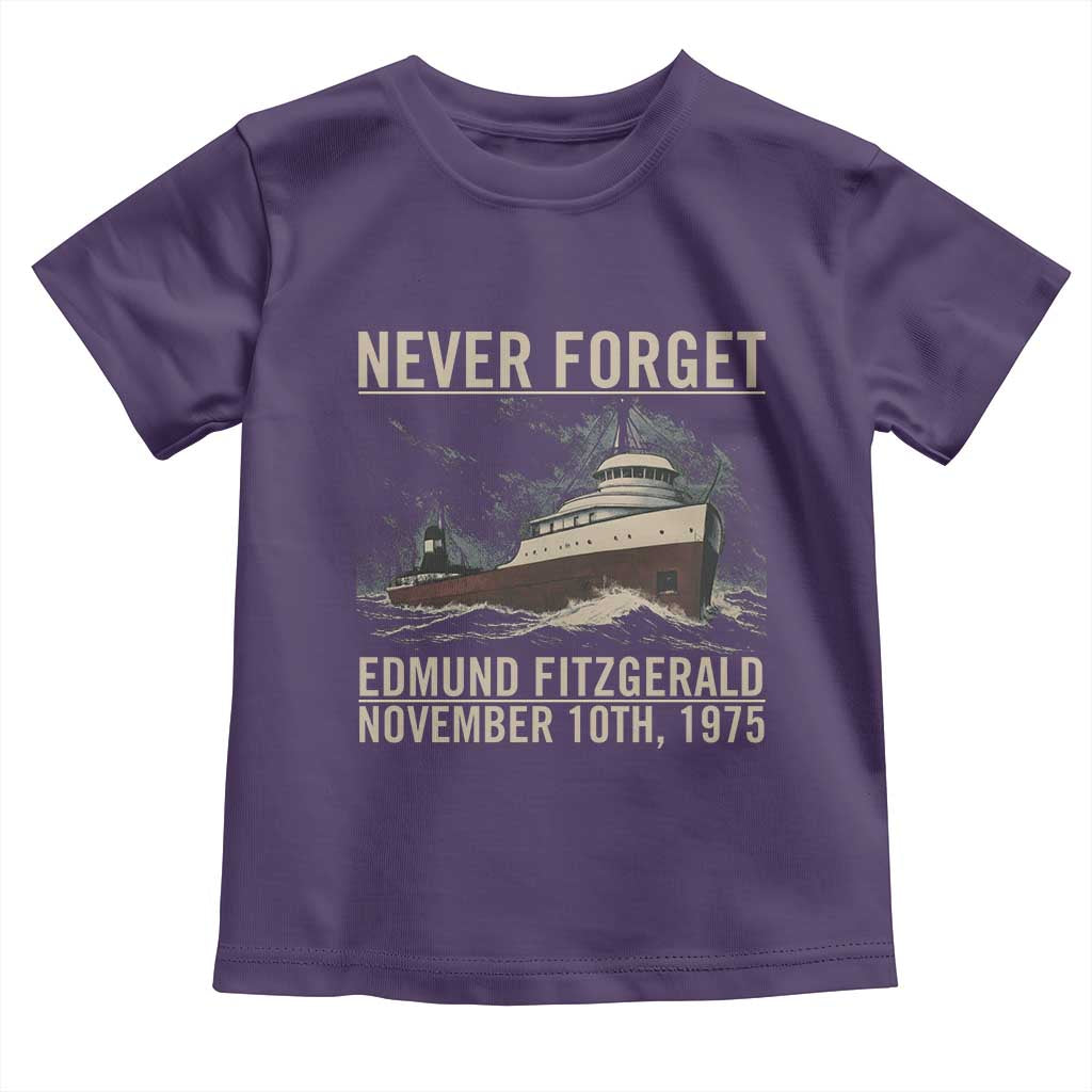 Never Forget Edmund Fitzgerald Tribute Toddler T Shirt November 10 1975 Shipwreck Memorial TS02 Purple Print Your Wear