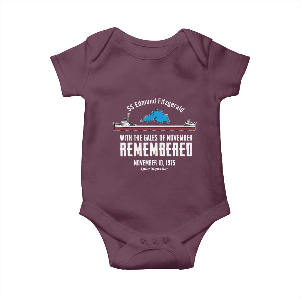 SS Edmund Fitzgerald Gales of November Tribute Baby Onesie Lake Superior Shipwreck Memorial TS02 Maroon Print Your Wear