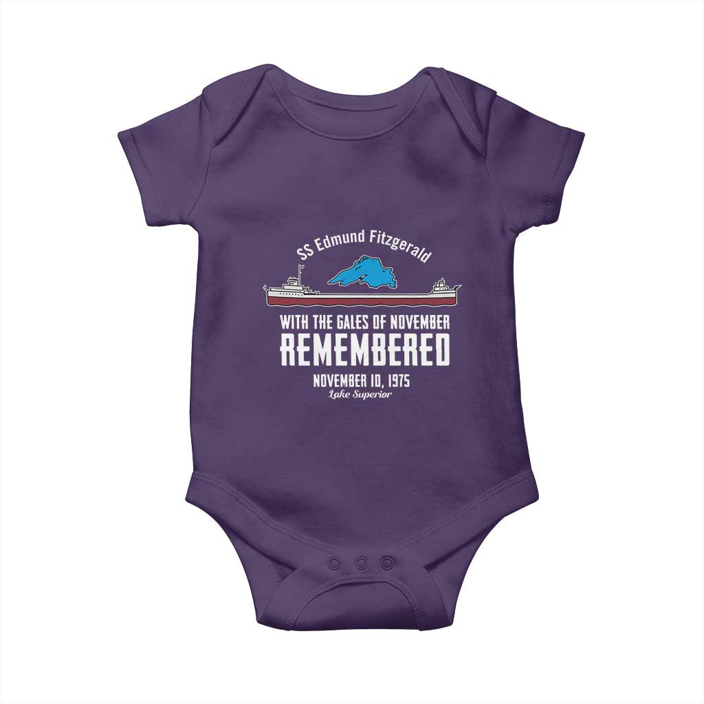 SS Edmund Fitzgerald Gales of November Tribute Baby Onesie Lake Superior Shipwreck Memorial TS02 Purple Print Your Wear