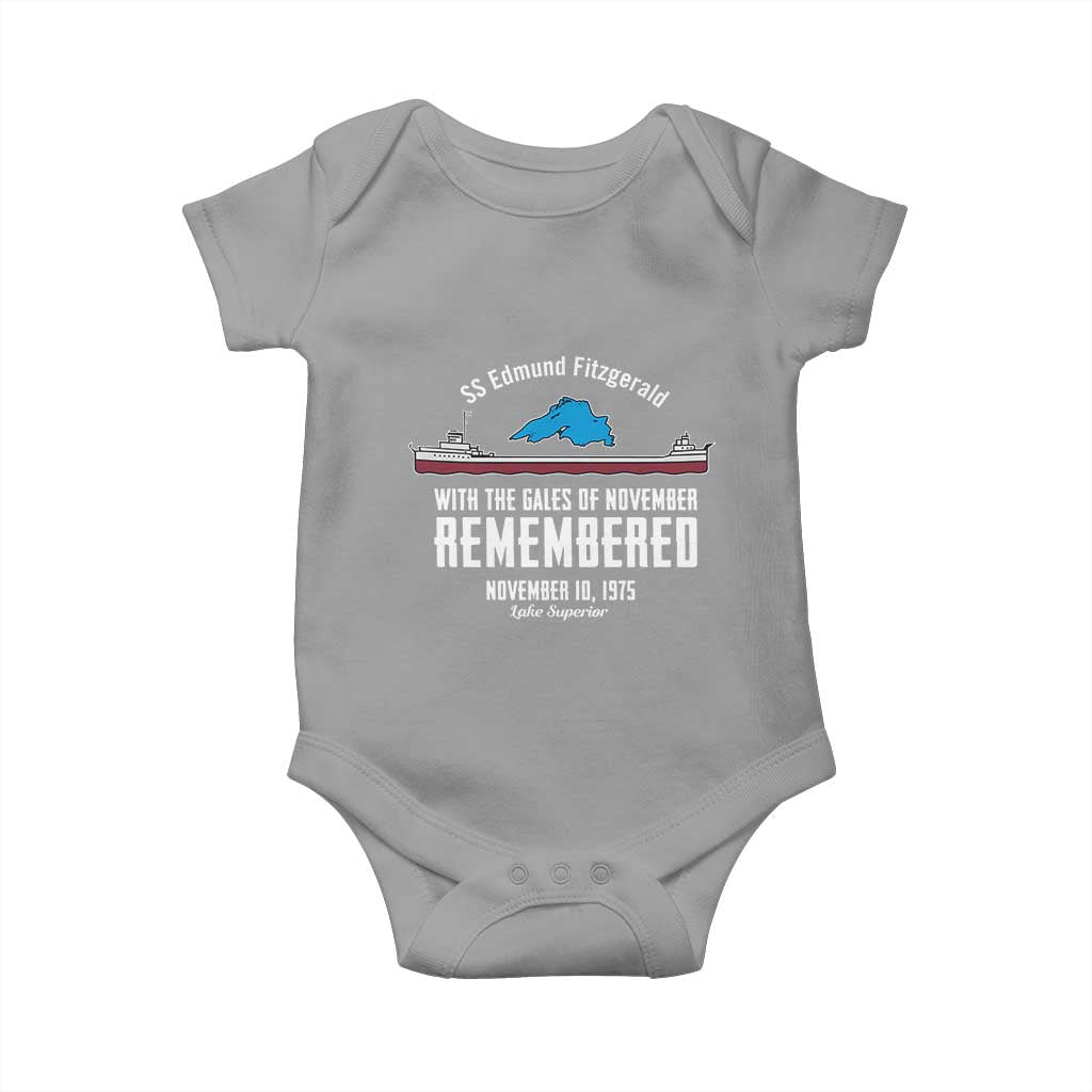 SS Edmund Fitzgerald Gales of November Tribute Baby Onesie Lake Superior Shipwreck Memorial TS02 Sport Gray Print Your Wear