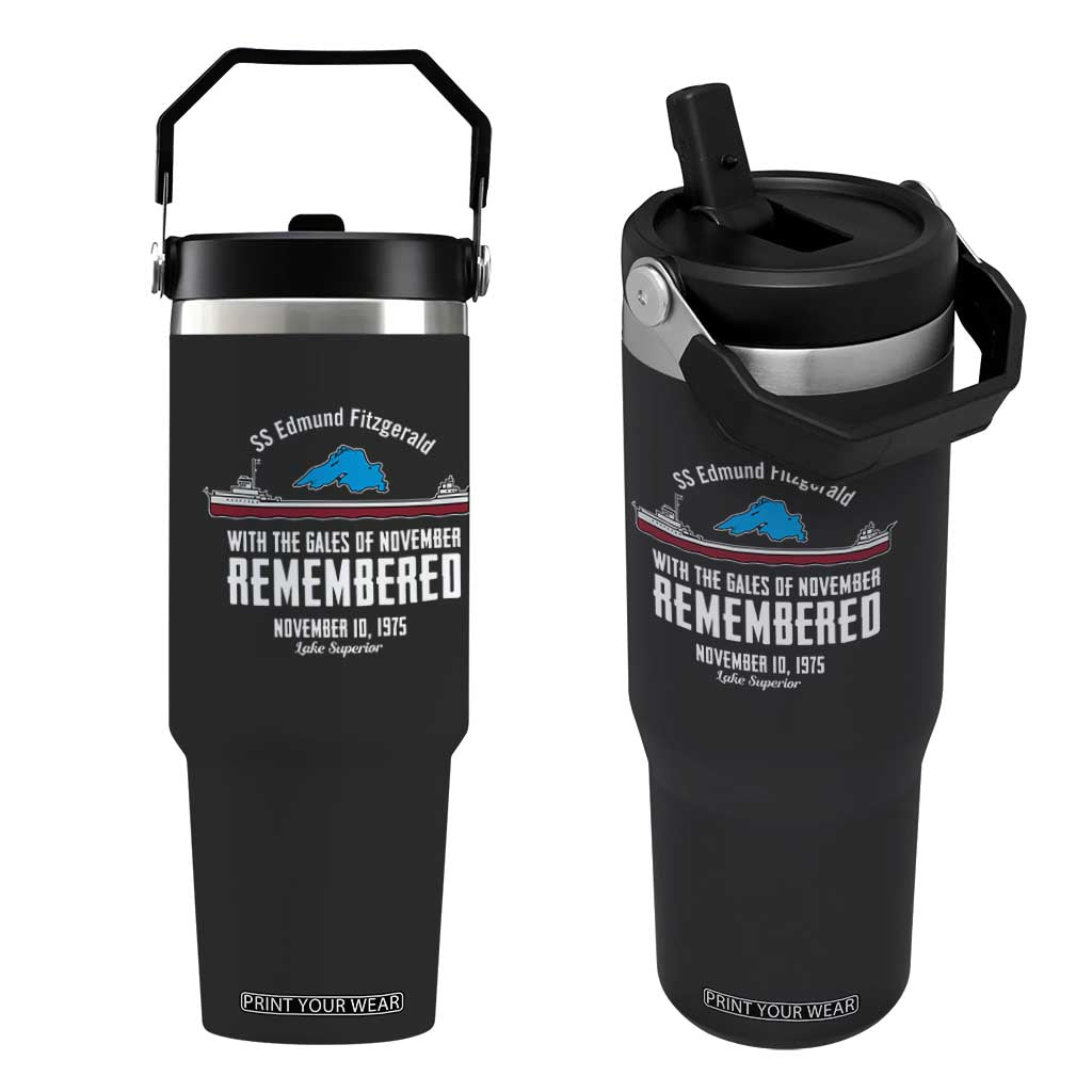 SS Edmund Fitzgerald Gales of November Tribute Flip Straw Tumbler Lake Superior Shipwreck Memorial TS02 One Size: 30 oz Black Print Your Wear