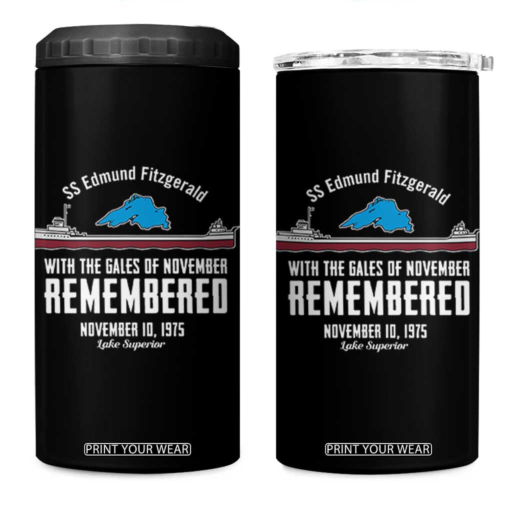 SS Edmund Fitzgerald Gales of November Tribute 4 in 1 Can Cooler Tumbler Lake Superior Shipwreck Memorial TS02 One Size: 16 oz Black Print Your Wear