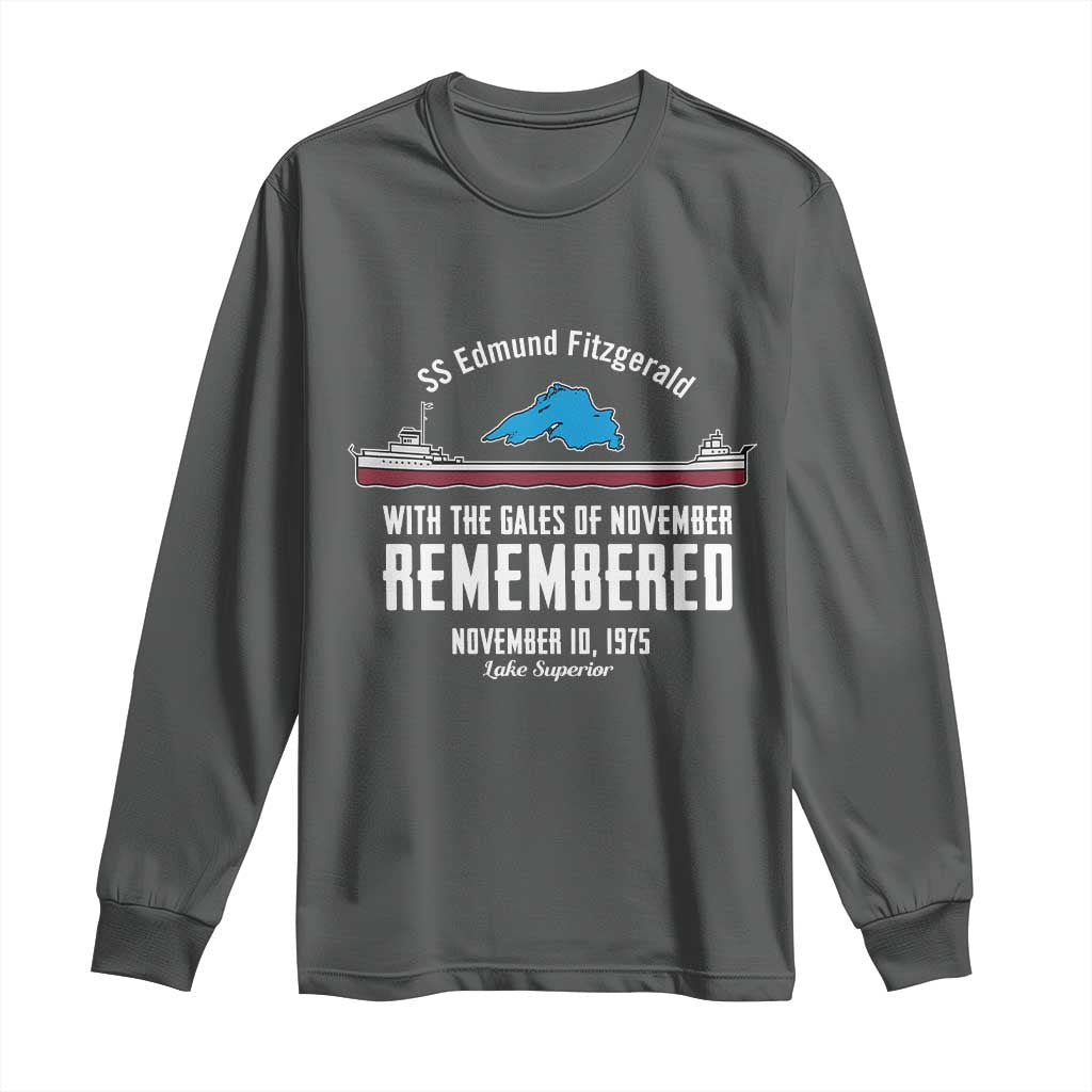 SS Edmund Fitzgerald Gales of November Tribute Long Sleeve Shirt Lake Superior Shipwreck Memorial TS02 Dark Heather Print Your Wear