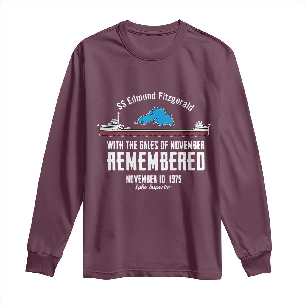 SS Edmund Fitzgerald Gales of November Tribute Long Sleeve Shirt Lake Superior Shipwreck Memorial TS02 Maroon Print Your Wear