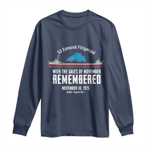 SS Edmund Fitzgerald Gales of November Tribute Long Sleeve Shirt Lake Superior Shipwreck Memorial TS02 Navy Print Your Wear