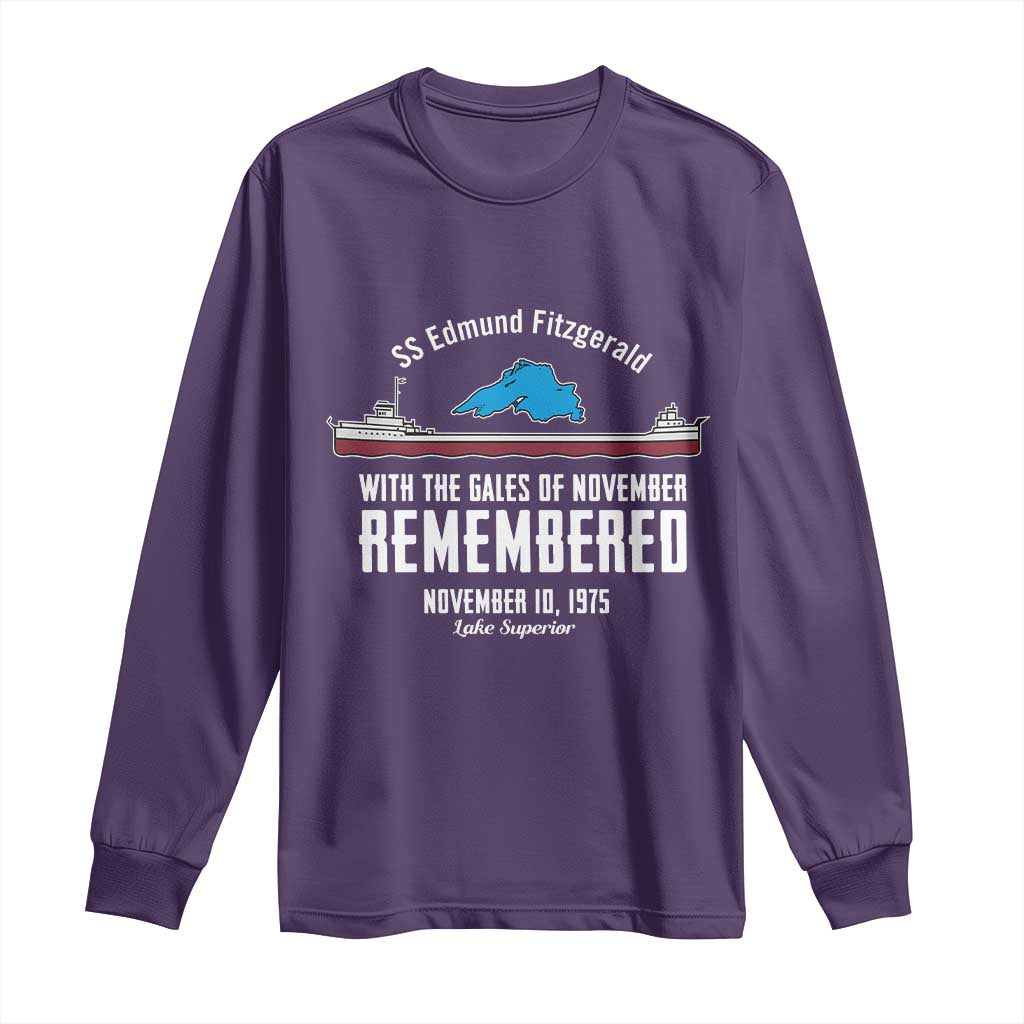 SS Edmund Fitzgerald Gales of November Tribute Long Sleeve Shirt Lake Superior Shipwreck Memorial TS02 Purple Print Your Wear