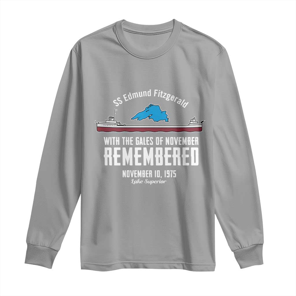 SS Edmund Fitzgerald Gales of November Tribute Long Sleeve Shirt Lake Superior Shipwreck Memorial TS02 Sport Gray Print Your Wear