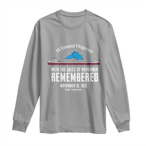 SS Edmund Fitzgerald Gales of November Tribute Long Sleeve Shirt Lake Superior Shipwreck Memorial TS02 Sport Gray Print Your Wear