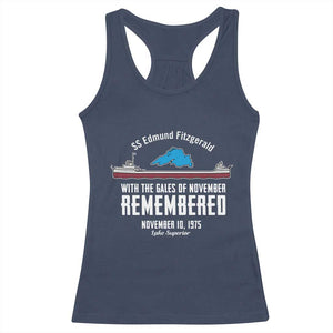 SS Edmund Fitzgerald Gales of November Tribute Racerback Tank Top Lake Superior Shipwreck Memorial TS02 Navy Print Your Wear