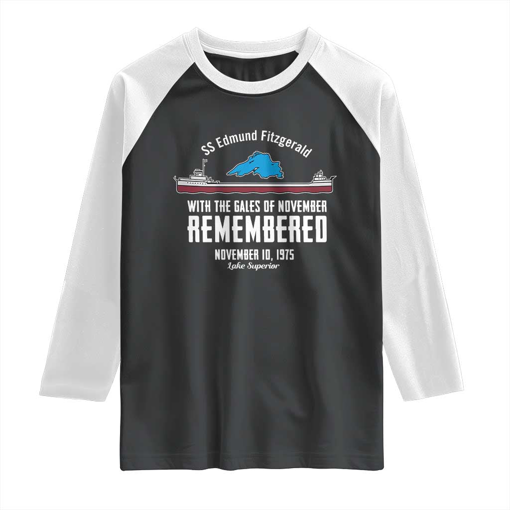 SS Edmund Fitzgerald Gales of November Tribute Raglan Shirt Lake Superior Shipwreck Memorial TS02 Black White Print Your Wear