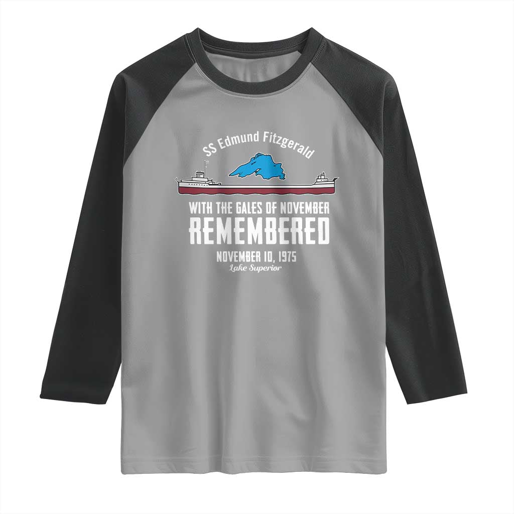 SS Edmund Fitzgerald Gales of November Tribute Raglan Shirt Lake Superior Shipwreck Memorial TS02 Sport Gray Black Print Your Wear