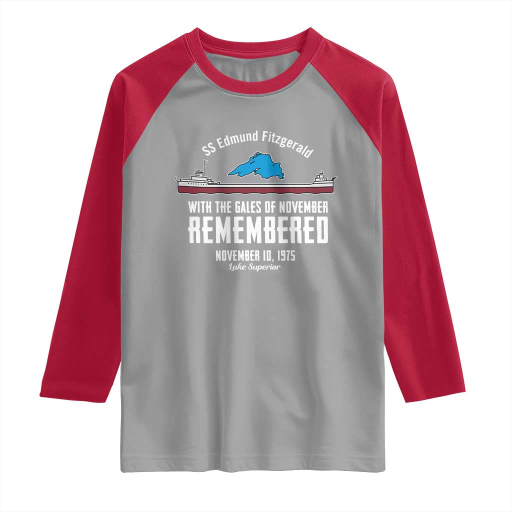 SS Edmund Fitzgerald Gales of November Tribute Raglan Shirt Lake Superior Shipwreck Memorial TS02 Sport Gray Red Print Your Wear