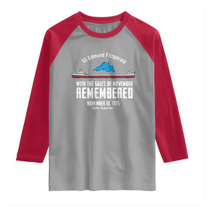 SS Edmund Fitzgerald Gales of November Tribute Raglan Shirt Lake Superior Shipwreck Memorial TS02 Sport Gray Red Print Your Wear