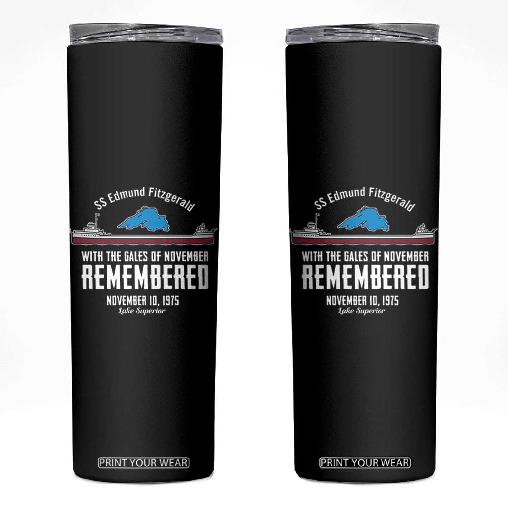 SS Edmund Fitzgerald Gales of November Tribute Skinny Tumbler Lake Superior Shipwreck Memorial TS02 Black Print Your Wear